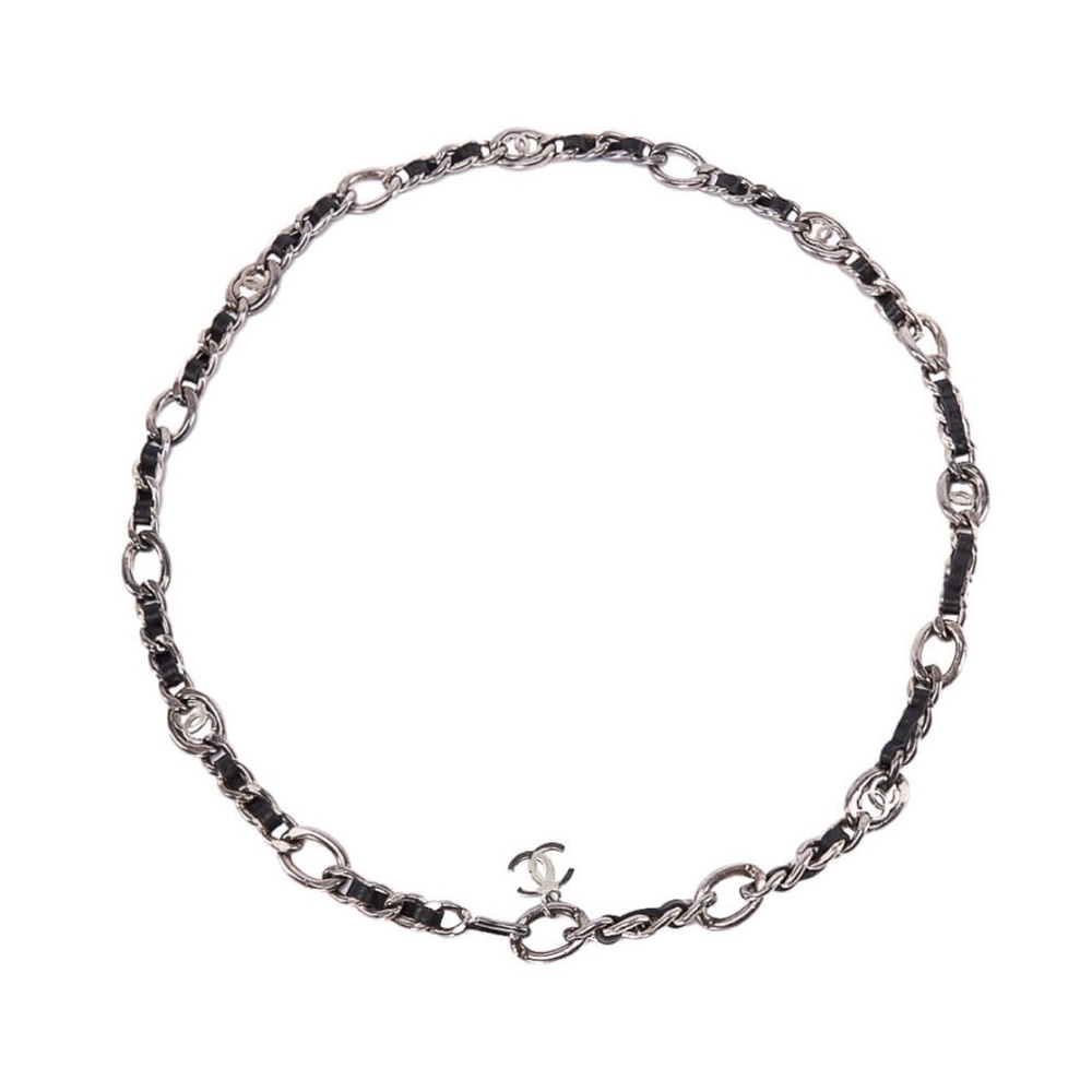 Chanel Vintage 96P Dark Metal & Brown Chain Link Leather Belt